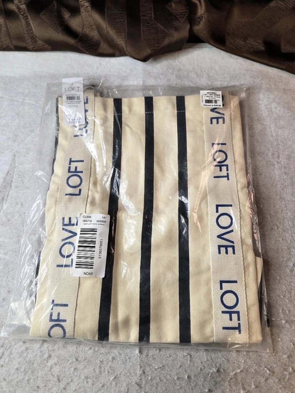 LOFT Striped Tote in Cream & Black NWT